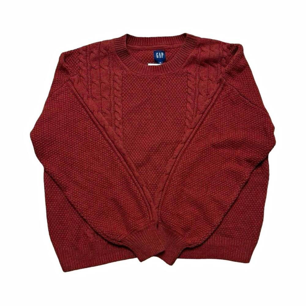 GAP Cable-Knit Crewneck Pullover Sweater Men’s XL Brown Solid Logo NWT